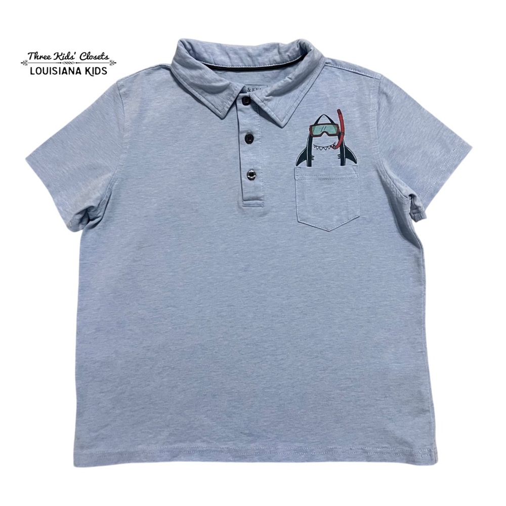 Andy & Evan 7Y Blue Snorkel Shark Polo Shirt